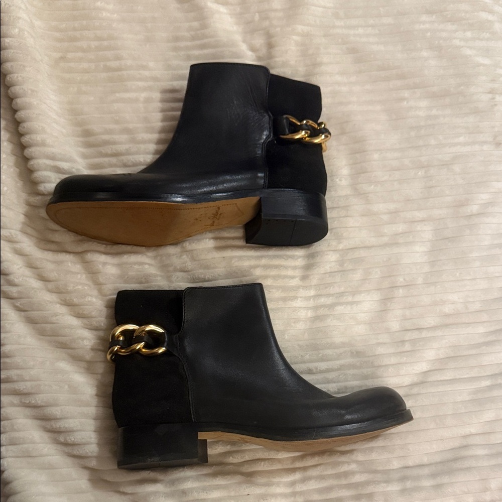 Sam Edelman Black Ankle Boots with Gold Chain
